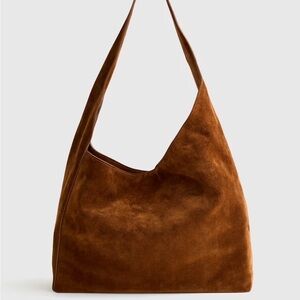 Quince Brown Suede Shoulder Hobo Bag